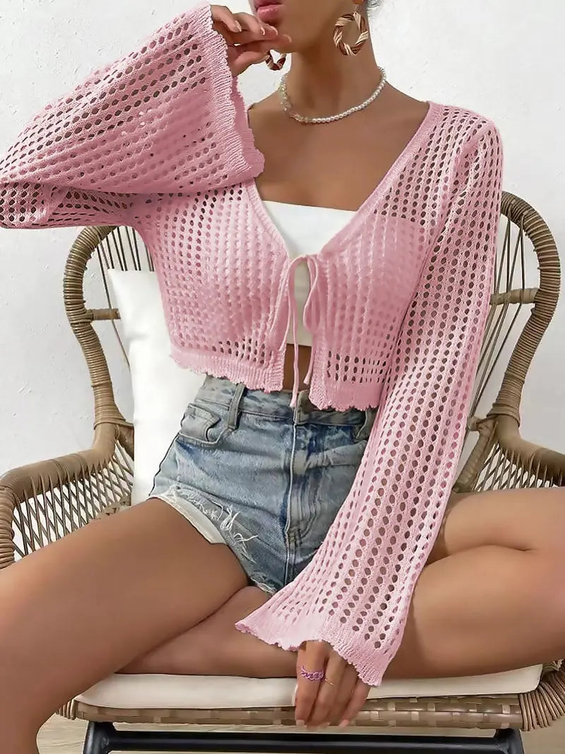 Out Tie Front Crop Cardigan