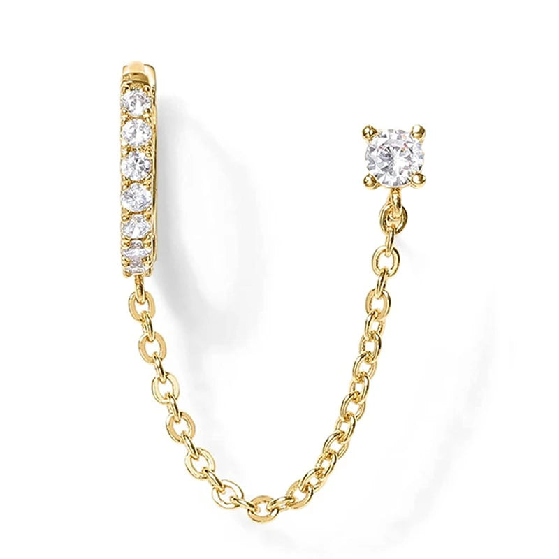 Double Piercing Dangle Chain Earrings