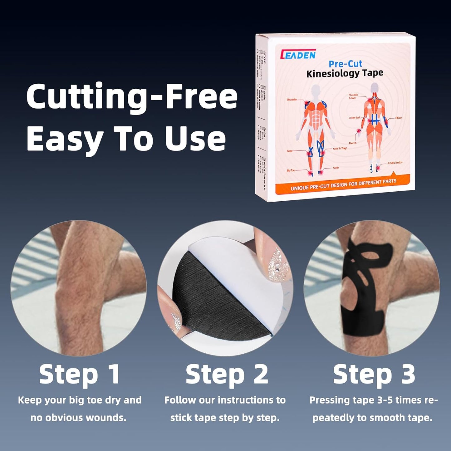 Precut Kinesiology Tape for Knees - 10 pcs