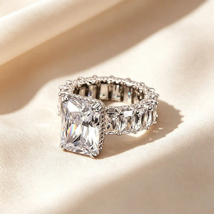 Emerald Cut Full Pavé Moissanite Ring