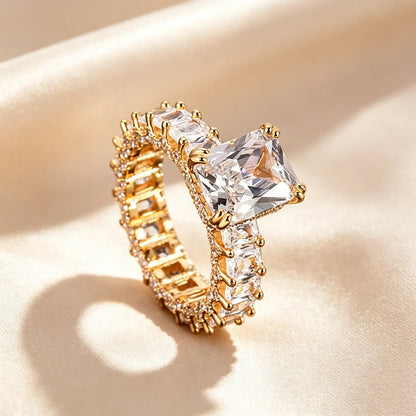 Emerald Cut Full Pavé Moissanite Ring