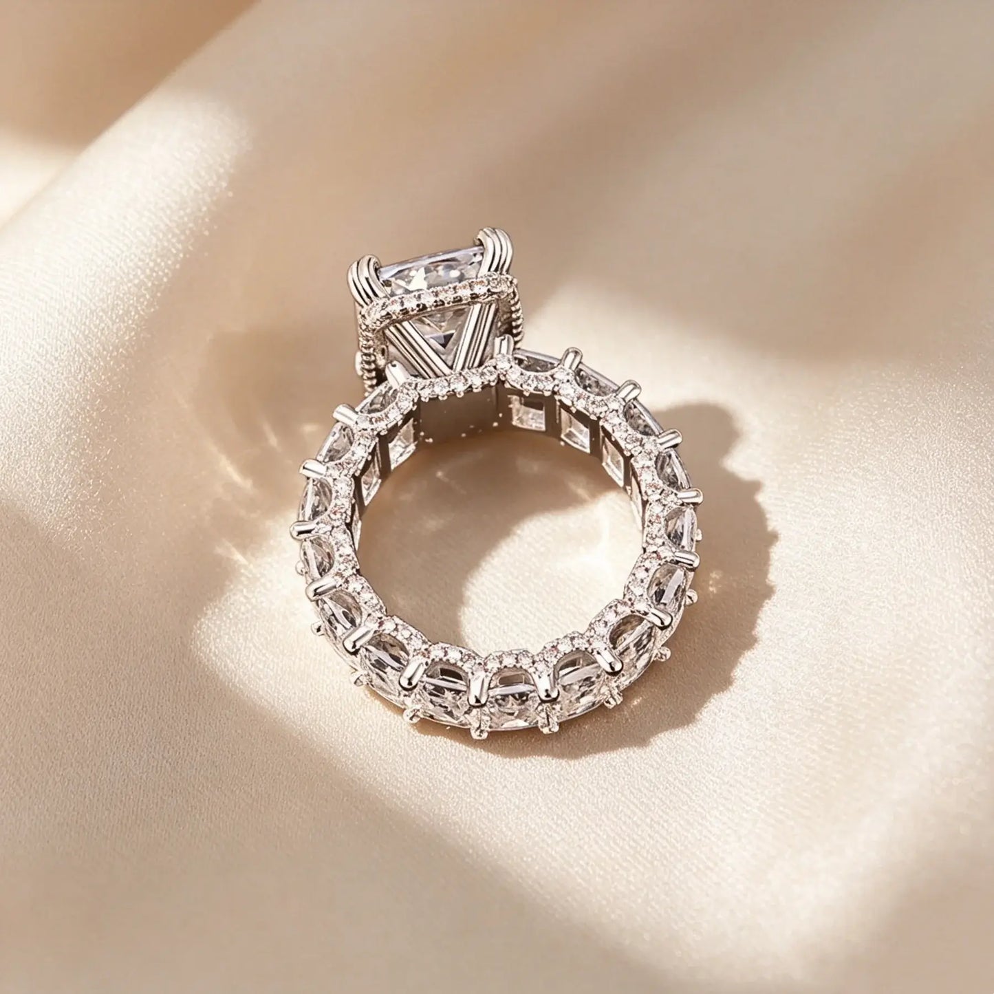 Emerald Cut Full Pavé Moissanite Ring