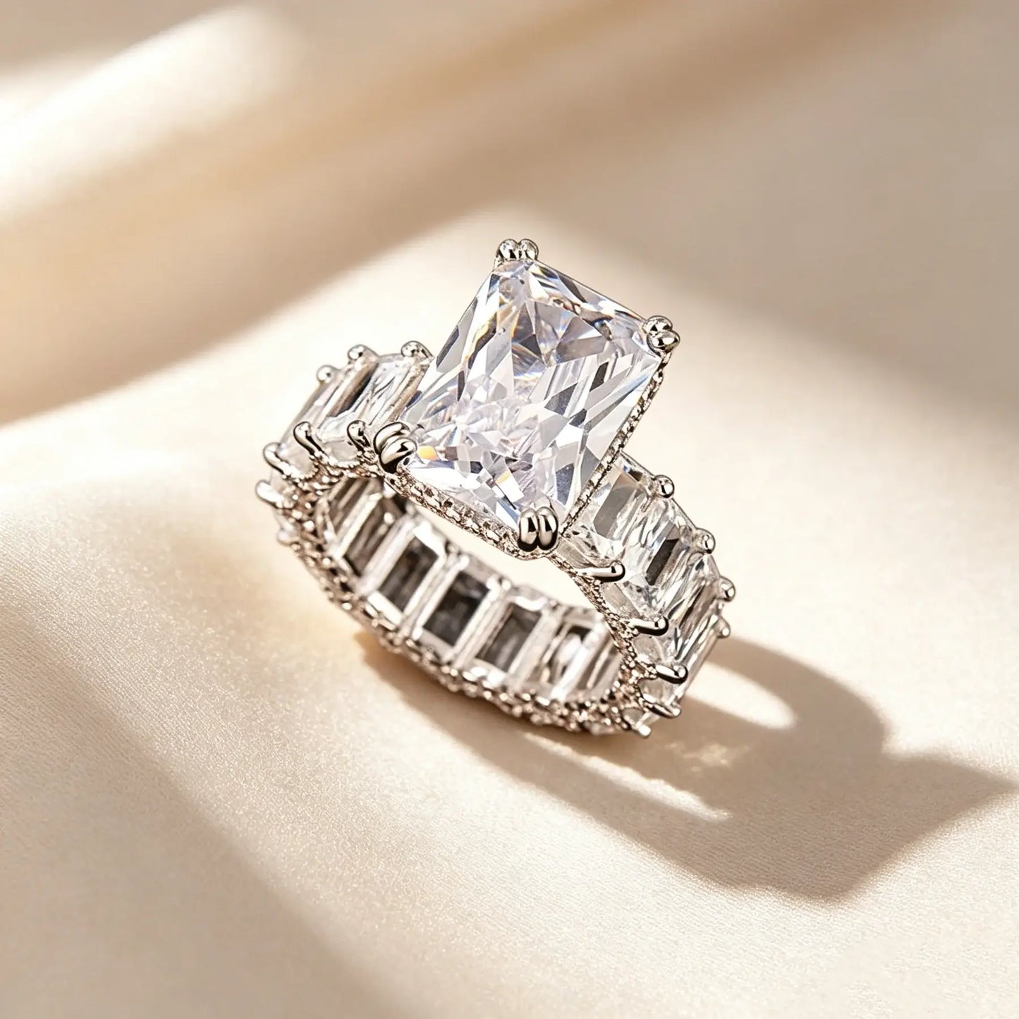 Emerald Cut Full Pavé Moissanite Ring
