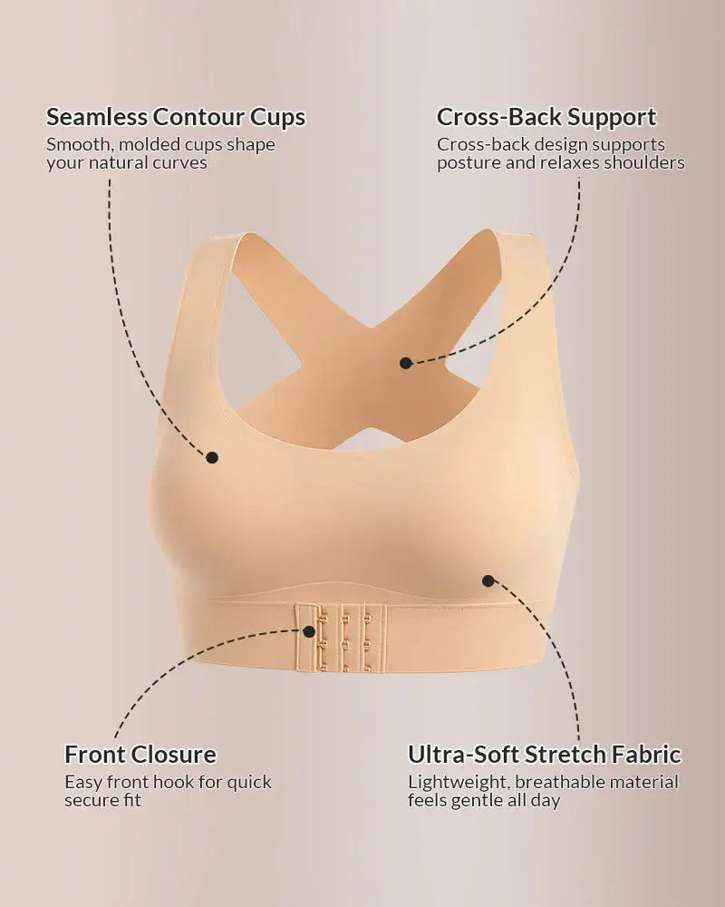 Front Closure Cross-Back Wireless Posture Bra