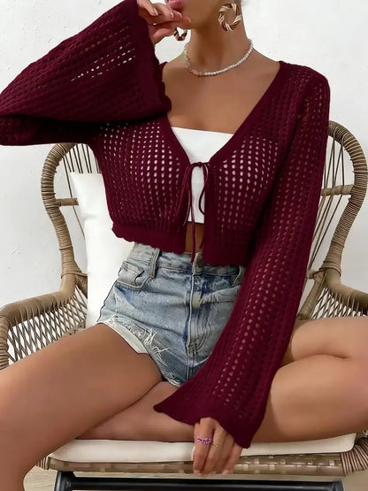 Out Tie Front Crop Cardigan