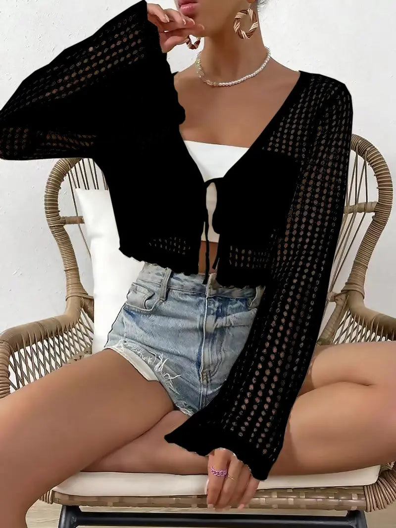Out Tie Front Crop Cardigan