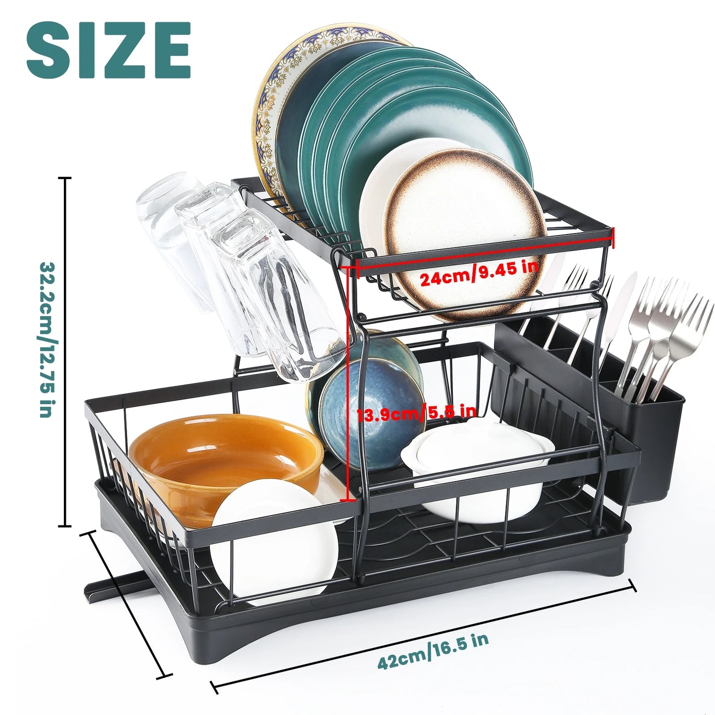 Large Capacity 2 Tier Dish Drying Rack