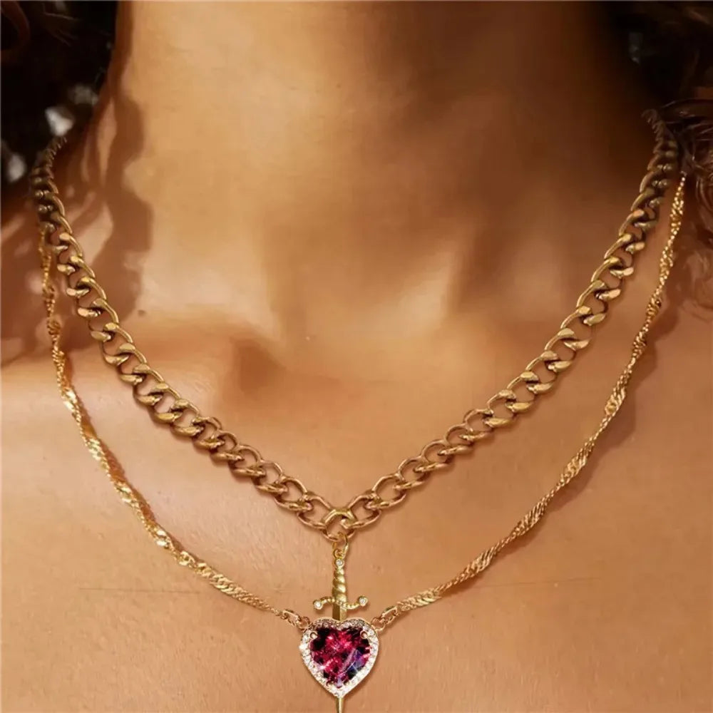 Sword & Heart Charm Necklace