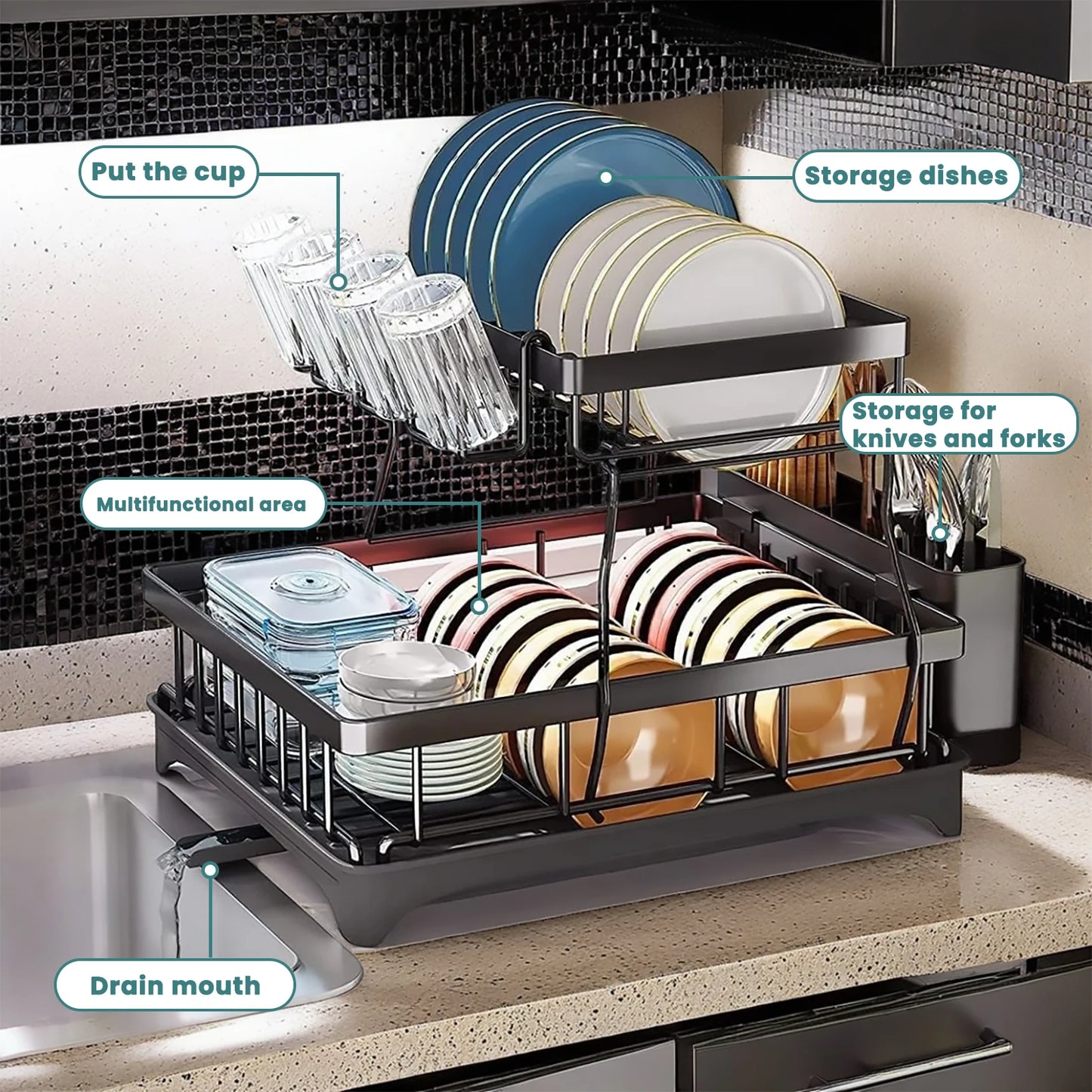 Large Capacity 2 Tier Dish Drying Rack